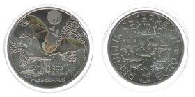 Österreich 2. Republik
3 Euro Sondergedenkmünze Fledermaus 2016 - Kupfer-Nickel 34mm, 16 Gramm
Farbdruck im Dunkeln leuchtend, handgehoben, Auflage ...