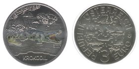 Österreich 2. Republik
3 Euro Sondergedenkmünze Krokodil 2017 - Kupfer-Nickel 34mm, 16 Gramm
Farbdruck im Dunkeln leuchtend, handgehoben, Auflage 50...
