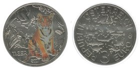 Österreich 2. Republik
3 Euro Sondergedenkmünze Tiger 2017 - Kupfer-Nickel 34mm, 16 Gramm
Farbdruck im Dunkeln leuchtend, handgehoben, Auflage 50000...