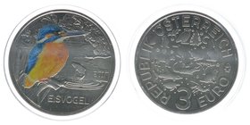 Österreich 2. Republik
3 Euro Sondergedenkmünze Eisvogel 2017 - Kupfer-Nickel 34mm, 16 Gramm
Farbdruck im Dunkeln leuchtend, handgehoben, Auflage 50...
