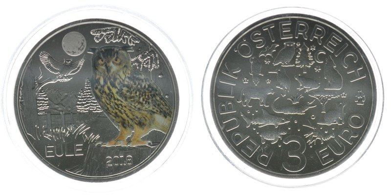 Österreich 2. Republik
3 Euro Sondergedenkmünze Eule 2018 - Kupfer-Nickel 34mm,...
