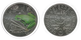 Österreich 2. Republik
3 Euro Sondergedenkmünze Frosch 2018 - Kupfer-Nickel 34mm, 16 Gramm
Farbdruck im Dunkeln leuchtend, handgehoben, Auflage 5000...