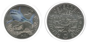 Österreich 2. Republik
3 Euro Sondergedenkmünze Hai 2018 - Kupfer-Nickel 34mm, 16 Gramm
Farbdruck im Dunkeln leuchtend, handgehoben, Auflage 50000