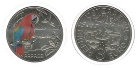 Österreich 2. Republik
3 Euro Sondergedenkmünze Papagei 2018 - Kupfer-Nickel 34mm, 16 Gramm
Farbdruck im Dunkeln leuchtend, handgehoben, Auflage 500...