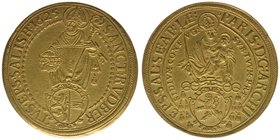 Erzbistum Salzburg
Paris Graf Lodron 1619-1653
8 Dukaten 1625
spätere Anfertigung zu HZ 1285, 27,82 Gramm, vz