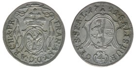 Erzbistum Salzburg  Franz Anton Fürst von Harrach 1709-1727
Batzen 1722

Zöttl 2461, Probszt 2047
2,21 Gramm, vz/stfr