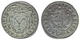 Erzbistum Salzburg  Franz Anton Fürst von Harrach 1709-1727
1/2 Batzen 1716

Zöttl 2475, Probszt 2061
1,20 Gramm, vz