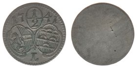 Erzbistum Salzburg Leopold Anton Eleutherius Freiherr von Firmian 1727-1744
1/2 Kreuzer 1741

Zöttl 2613, Probszt 2169
0,46 Gramm, ss++