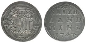 Erzbistum Salzburg Andreas Jakob Graf Dietrichstein 1747-1753
Landbatzen 1747

Zöttl 2862, Probszt 2221
2,19 Gramm, ss/vz