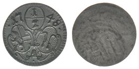 Erzbistum Salzburg Andreas Jakob Graf Dietrichstein 1747-1753
1/2 Kreuzer 1748

Zöttl 2868, Probszt 2225, BR 4142
0,50 Gramm, ss+
