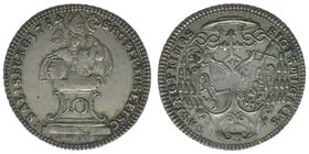 Erzbistum Salzburg Sigismund III. Graf Schrattenbach 1753-1771
10 Kreuzer 1754

Zöttl 3055, Probszt 2333, BR 4319
3,90 Gramm, Variante Muschel, ss...