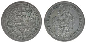 Erzbistum Salzburg
Sigismund III. Graf Schrattenbach 1753-1771
Groschen 1754
Zöttl 3078, Probszt 2351, 1,70 Gramm, vz