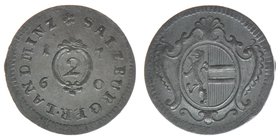 Erzbistum Salzburg Sigismund III. Graf Schrattenbach 1753-1771
2 Kreuzer 1760

Zöttl 3086, Probszt 2359
1,18 Gramm, vz/stfr