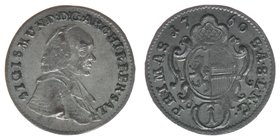 Erzbistum Salzburg  Sigismund III. Graf Schrattenbach 1753-1771
Portraitkreuzer 1760

Zöttl 3095, Probszt 2397
0,74 Gramm, -vz