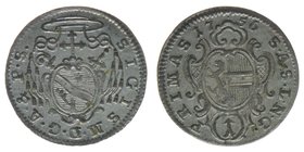 Erzbistum Salzburg Sigismund III. Graf Schrattenbach 1753-1771
1 Kreuzer 1756

Zöttl 3090, Probszt 2362
0,77 Gramm, vz/stfr