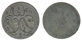 Erzbistum Salzburg Sigismund III. Graf Schrattenbach 1753-1771
1/2 Kreuzer 1758

Zöttl 3099, Probszt 2371, BR 4397
0,44 Gramm, -stfr