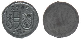 Erzbistum Salzburg  Sigismund III. Graf Schrattenbach 1753-1771
Pfennig 1765

Zöttl 3106, Probszt 2378, BR 4404
0,27 Gramm, vz