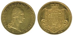 Salzburg
Kurfürst Ferdinand
Dukaten 1804
Zöttl 3404, Probszt 2603, BR 4724, 3,51 Gramm, vz++