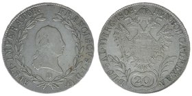 SALZBURG Kaiser Franz I.
20 Kreuzer 1808 D
Zöttl 3442, 6,63 Gramm, ss