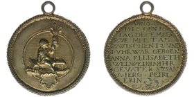 RDR Augsburg

Medaille 1612 auf die Geburt der Anna Elisabeth Welweinin, geb. 10. Dezember 1612 mit Originalöse
Unikat von zeitgeschichtlicher muse...