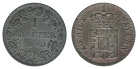 BAYERN
Ludwig I. Karl August 1825-1848
1 Kreuzer 1840
0,80 Gramm, Kahnt-Schön 116, AKS 88, -vz
