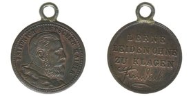 Preussen
Friedrich Deutscher Kaiser

Bronzemedaille mit Trageöse
LERNE LEIDEN OHNE ZU KLAGEN
Kupfer
2.64 Gramm, 20mm, -vz