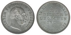 PREUSSEN Wilhelm I. 1861-1888
2 1/2 Silbergroschen 1872 A
AKS 102
3,13 Gramm vz/stfr