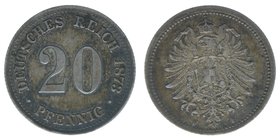 Deutsches Reich

20 Pfennig 1873 F
AKS 8, 1,07 Gramm, -ss