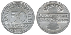 Deutsches Reich 1919-1945

50 Pfennig Alu 1919 F Stuttgart
AKS 37, 1,67 Gramm, vz