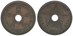 Belgisch-Kongo - Kongo-Staat 1885-1908
5 Centimes 1887
Kahnt/Schön 3, Kupfer, 10,13 Gramm, ss/vz