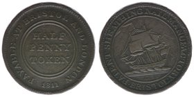 Großbritannien Sheathing Nail Manufactory Bristol
Half Penny Token 1811

Kupfer
9.06g
Withers #472
ss