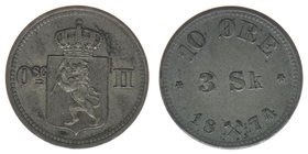 Norwegen Karl XV.

3 Skilling 1874 
Kant/Schön 62, 1,45 Gramm, ss++
