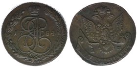 Rußland Katharina II.
5 Kopeken 1784 EM
Kupfer, 50.97 Gramm, ss/vz