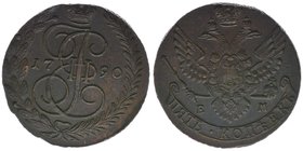 Rußland Katharina II.
5 Kopeken 1790 EM
Kupfer, 58.86 Gramm, vz
