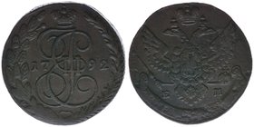 Rußland Katharina II.
5 Kopeken 1792 EM 
Kupfer, 46.65 Gramm, ss/vz