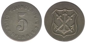 DEUTSCHES REICH Stadt Solingen 
Notgeld 

5 Pfennig 1919
Nickel, 2.59 Gramm, ss