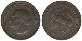 NOTGELD der Provinz Westfalen
10 Mark 1921
Kupfer, 40mm, 19,11 Gramm, ss+