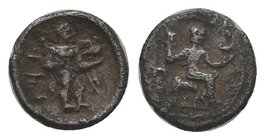 CILICIA, Tarsos. Tiribazos. Satrap of Lydia, 388-380 BC. AR Obol. Baal of Tarsos seated right, holding eagle and resting on scepter; monogram to left ...