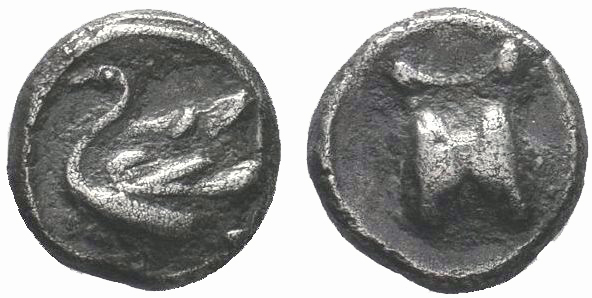 CILICIA, Mallos. 385-333 BC. AR Obol. Astragalos / Swan left with open wings. SN...