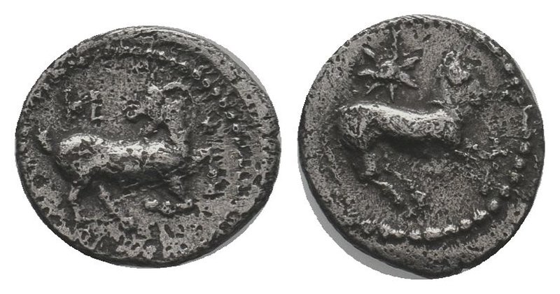 Cilicia. Kelenderis 425-400 BC. Obol AR . Horse prancing right, star above / KE,...