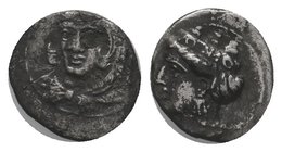 Cilicia. Uncertain mint. AR Obol , 4th century BC. Obv. Head of Herakles facing slightly left, wearing lion skin headdress Rev. Head of Aphrodite left...