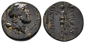 SELEUKID KINGDOM. Alexander I Balas (152-145 BC). Ae. Antioch on the Orontes. Obv: Helmeted head of Alexander I right. Nike standing left, holding wre...