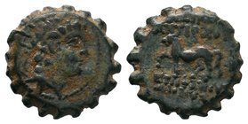 Seleukid Kingdom. Antiochos VI Dionysos. 144-142 B.C. Æ. Antioch on the Orontes, mid 143(?)-ca. 142 B.C. Radiate and diademed head of Antiochos VI rig...