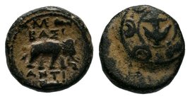 SELEUKID KINGS of SYRIA. Antiochos I Soter. 281-261 BC. Æ. Antioch mint. Anchor on boss of Macedonian shield / Elephant standing right; monogram and [...