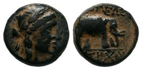 SELEUKID KINGS of SYRIA. Antiochos III. 223-187 BC. Æ. Sardes mint. Laureate head of Apollo right / Elephant advancing left; upturned anchor before. S...