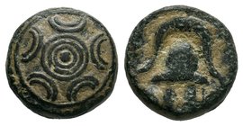 KINGDOM of MACEDON. 323-310 BC, Half Unit . Head of Herakles at center of shield / Crested helmet, caduceus

Condition: Very Fine

Weight: 4.29gr
Diam...