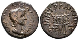 Tranquillina, Gemahlin des Gordianus III., 238-244 n. Chr. AE-Diassarion 243/244 n. Chr. (= Jahr 7) Vs.: drapierte Büste mit Diadem n. r., Rs.: Bündel...