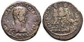 Cilicia, Anazarbus. Diadumenian. As Caesar, A.D. 217-218. AE . M OΠ ANTΩNINOC ΔIAΔOVMENIANOC K, bare-headed, draped and cuirassed bust right / ANAZAPB...