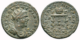 CILICIA, Anazarbus. Valerian I. AD 253-260. Æ . Dated CY 272 (AD 253/4). Radiate, draped, and cuirassed bust right / Prize urn, containing palm frond,...