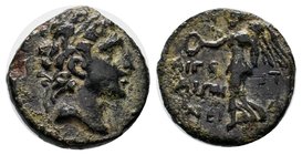 CILICIA, Aigeai . Circa 1st Century BC. Æ . Diademed head of Alexander the Great (?) right / AIGE/AIWN, Nike walking left, holding wreath in right han...